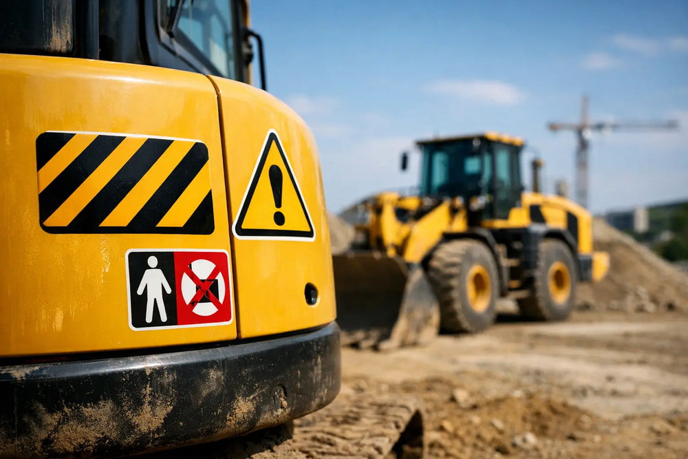 Decalcomanie per attrezzature pesanti che reggono il lavoro
