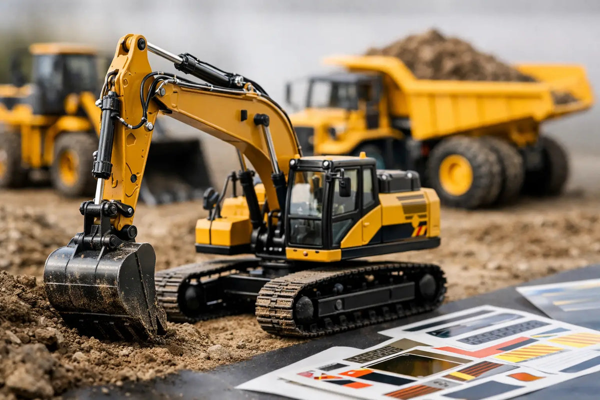 Decalcomanie per attrezzature da costruzione RC che sembrano reali