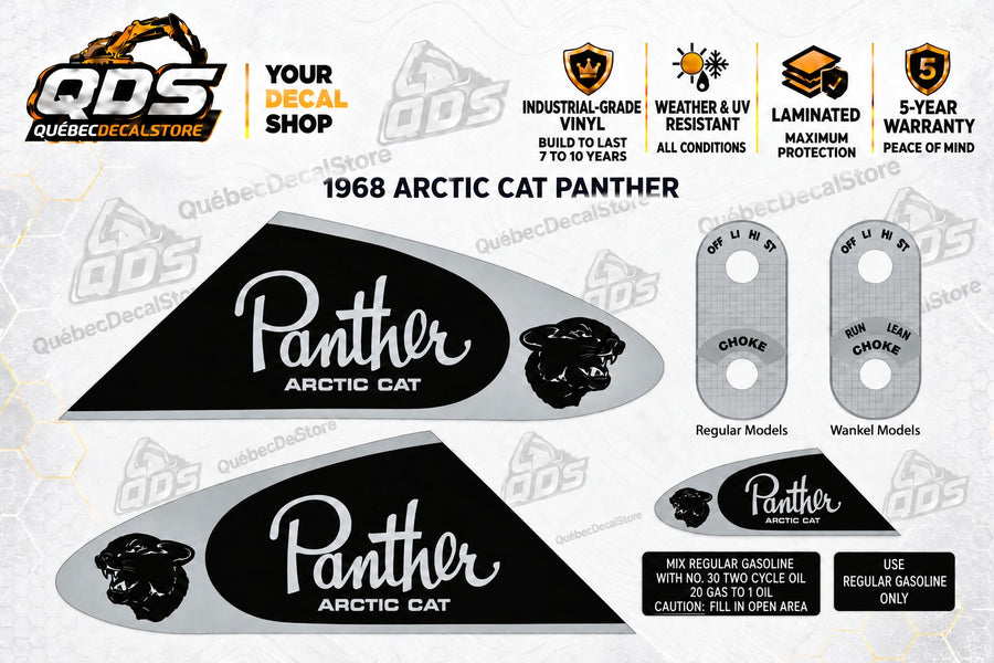 1968 – Arctic Cat Panther – replacement snowmobile decal kit – Design B – QuébecDecalStore