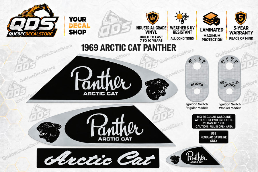 1969 – Arctic Cat Panther – replacement snowmobile decal kit – Design B – QuébecDecalStore