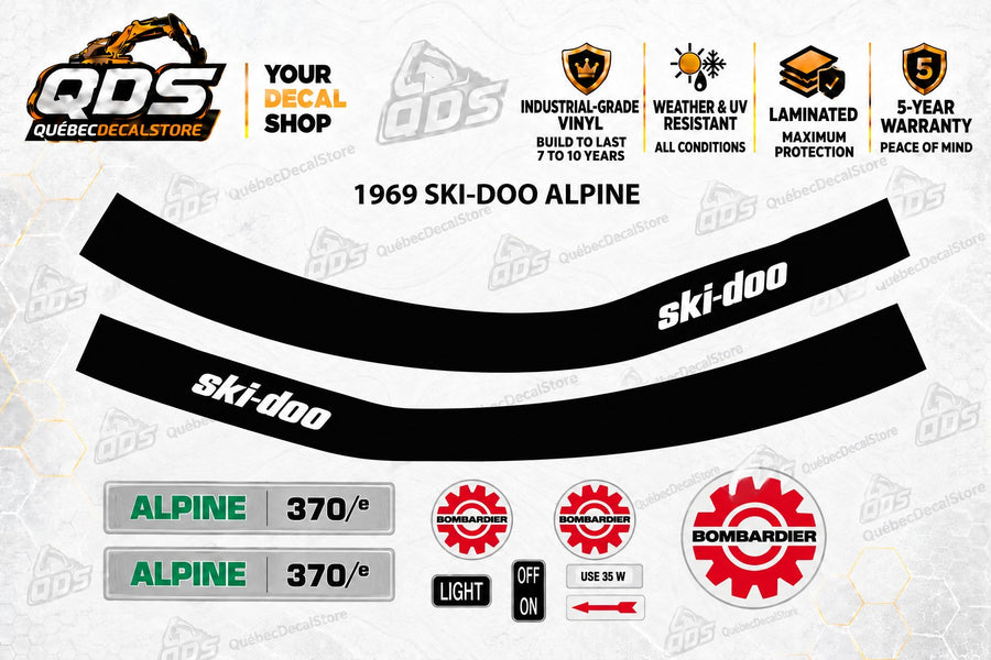 1969 – Ski-Doo Alpine 370/e – replacement snowmobile decal kit – QuébecDecalStore