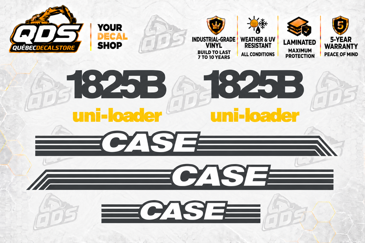 Case 1825B Skid Steer Decal Kit – pictured decorative markings by QuébecDecalStore