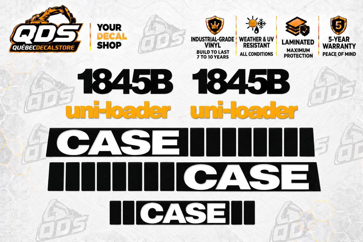 Case 1845B Skid Steer Decal Kit – pictured decorative markings by QuébecDecalStore