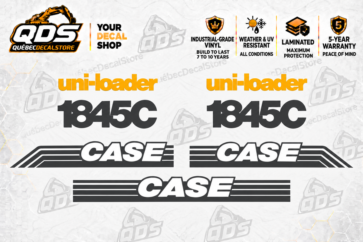 Case 1845C Skid Steer Decal Kit – pictured decorative markings by QuébecDecalStore