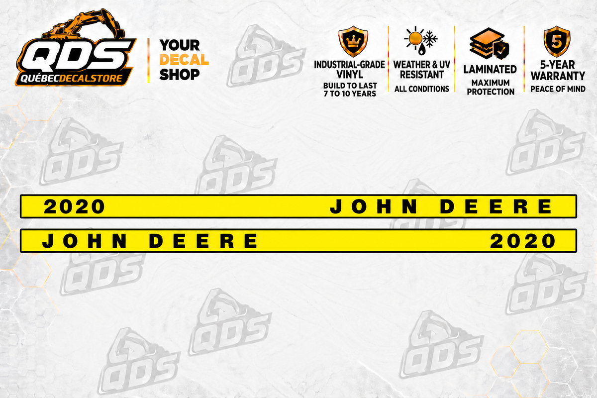 John Deere 2020 aftermarket hood decal set: two combined John Deere / 2020 side stripes only.