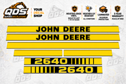 John Deere 2640 aftermarket hood decal set: two John Deere name stripes, two 2640 model stripes, one long plain stripe and two short trim pieces.