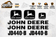 John Deere 440B skidder aftermarket identification decal kit showing the included paired markings