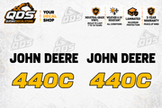 John Deere 440C skidder aftermarket identification decal kit showing the included paired markings
