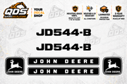 John Deere 544B wheel loader aftermarket identification decal kit showing the included paired markings