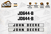 John Deere 644B wheel loader aftermarket identification decal kit showing the included paired markings