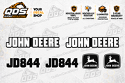 John Deere 844 wheel loader aftermarket identification decal kit showing the included paired markings