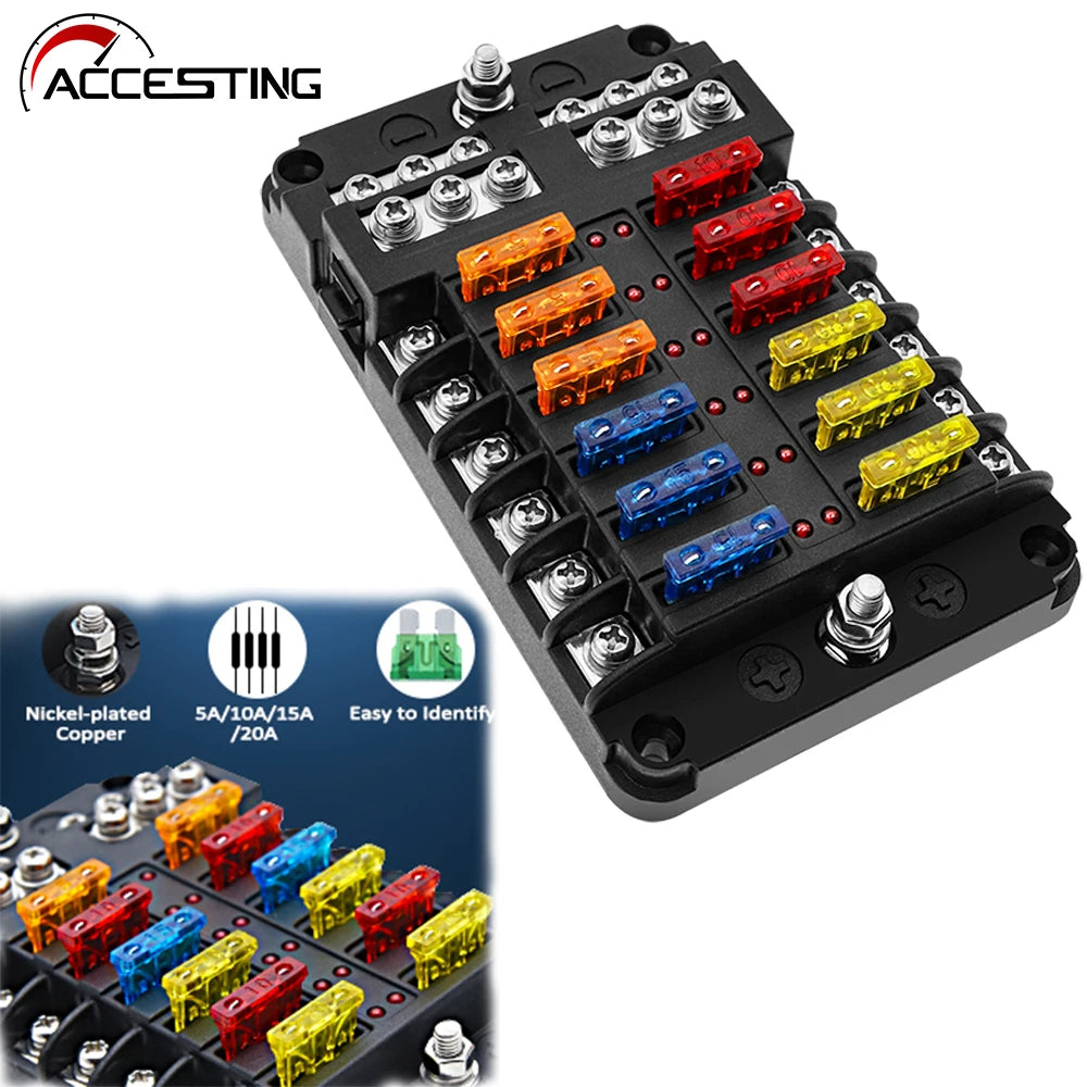 Six way waterproof blade fuse box with LED indicators for 12V and 24V systems