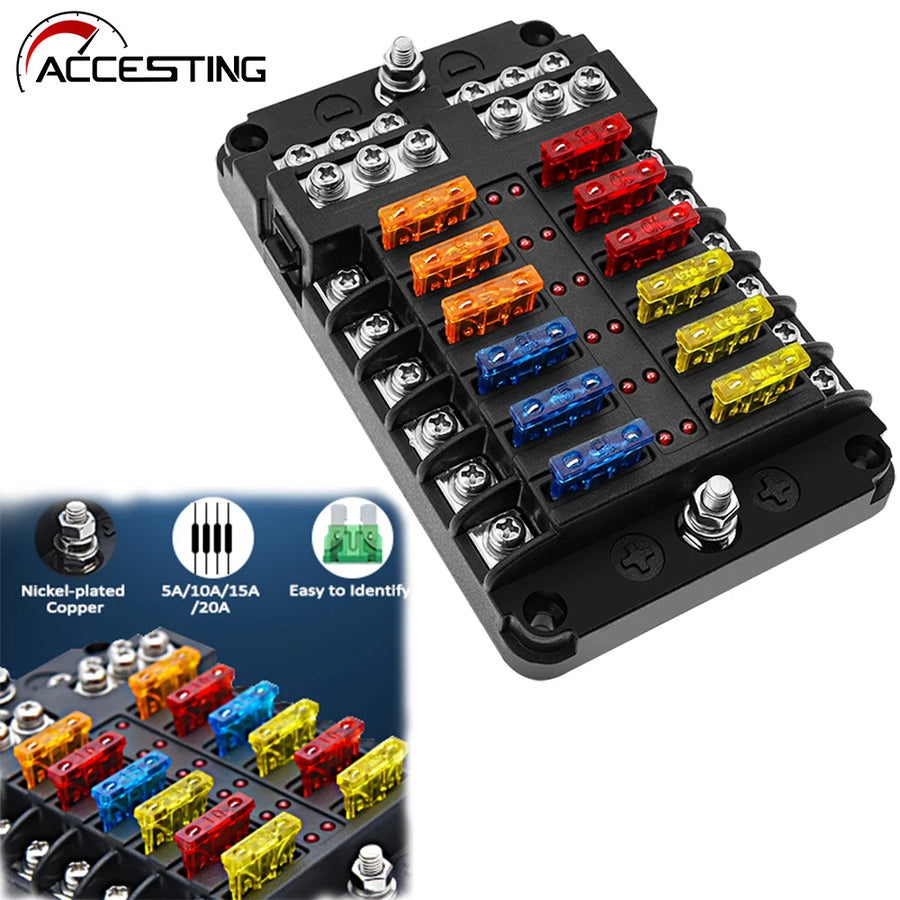 Six way waterproof blade fuse box with LED indicators for 12V and 24V systems