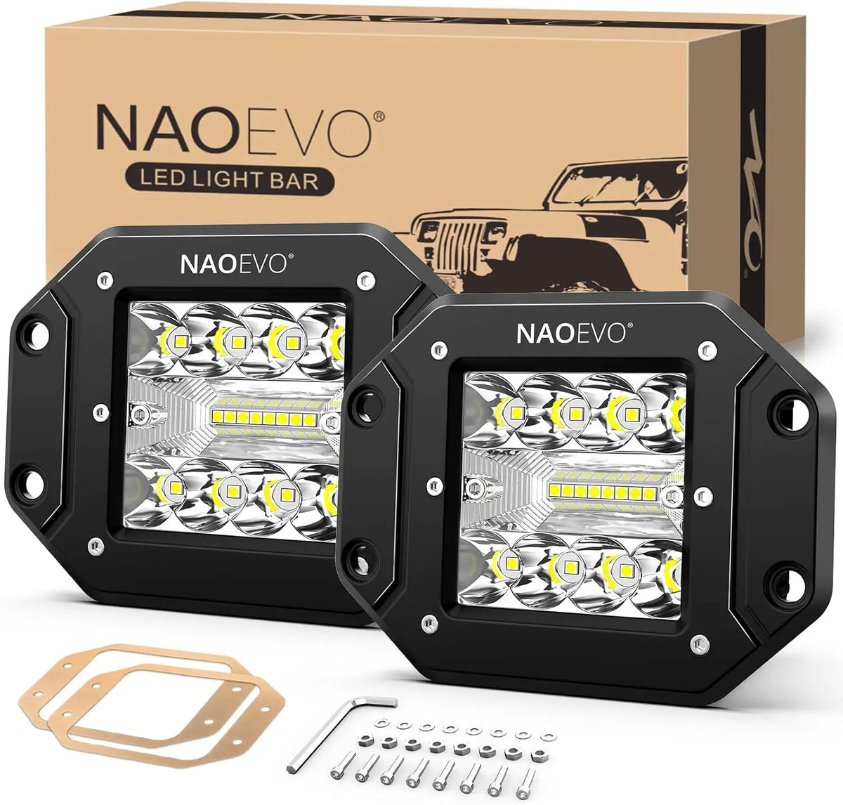 NAOEVO 5-Inch Flush-Mount LED Work Light Kit – White – 12V/24V – product image