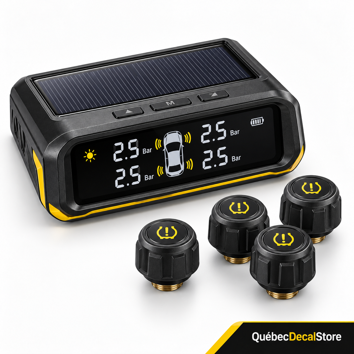 Draadloze TPMS op zonne-energie — 4 externe bandenspanningssensoren