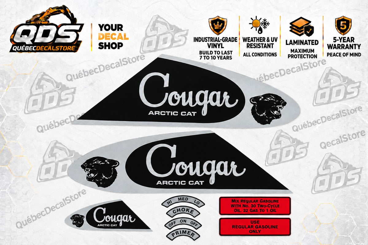 Arctic Cat Cougar vintage replacement snowmobile decal kit in black and silver by QuébecDecalStore