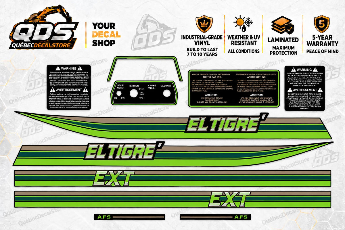 Arctic Cat El Tigre EXT Snowmobile Decal Kit – Green & Gold