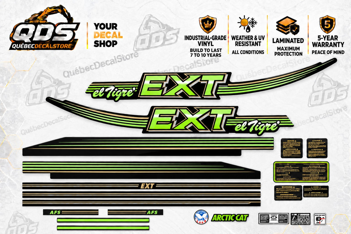 Arctic Cat El Tigre EXT 1990 Style Decal Kit – Green & Gold