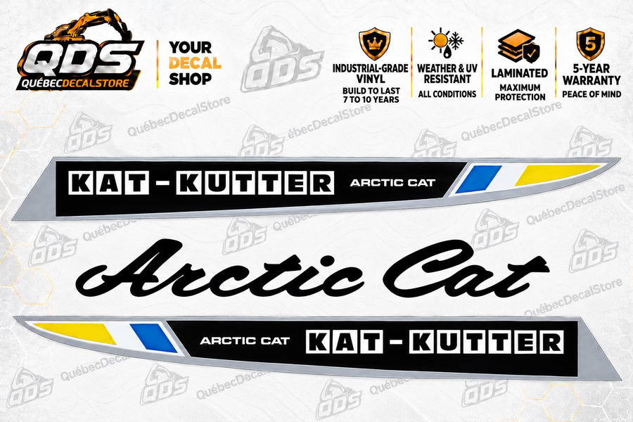 Arctic Cat Kat-Kutter tow-behind cutter decal kit in black, silver, blue and yellow by QuébecDecalStore