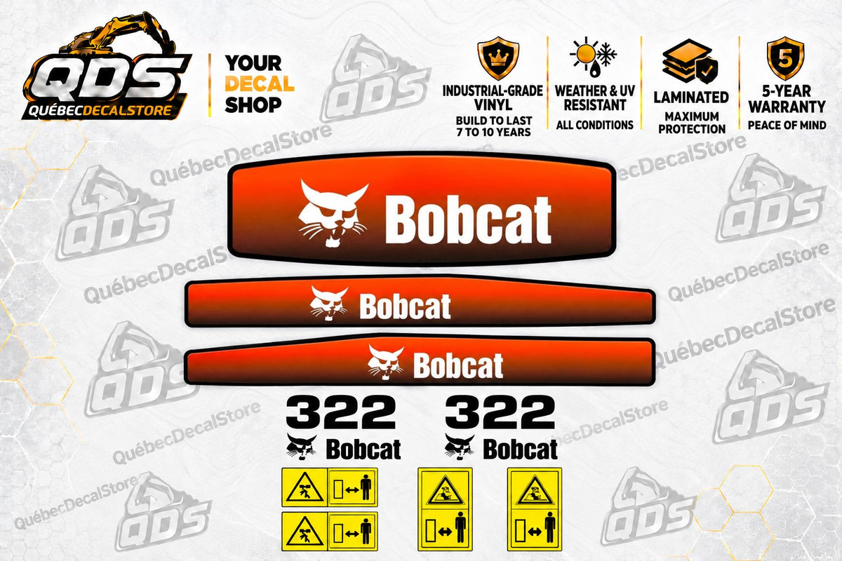 Bobcat 322 Mini Excavator Decal Kit with Safety Labels