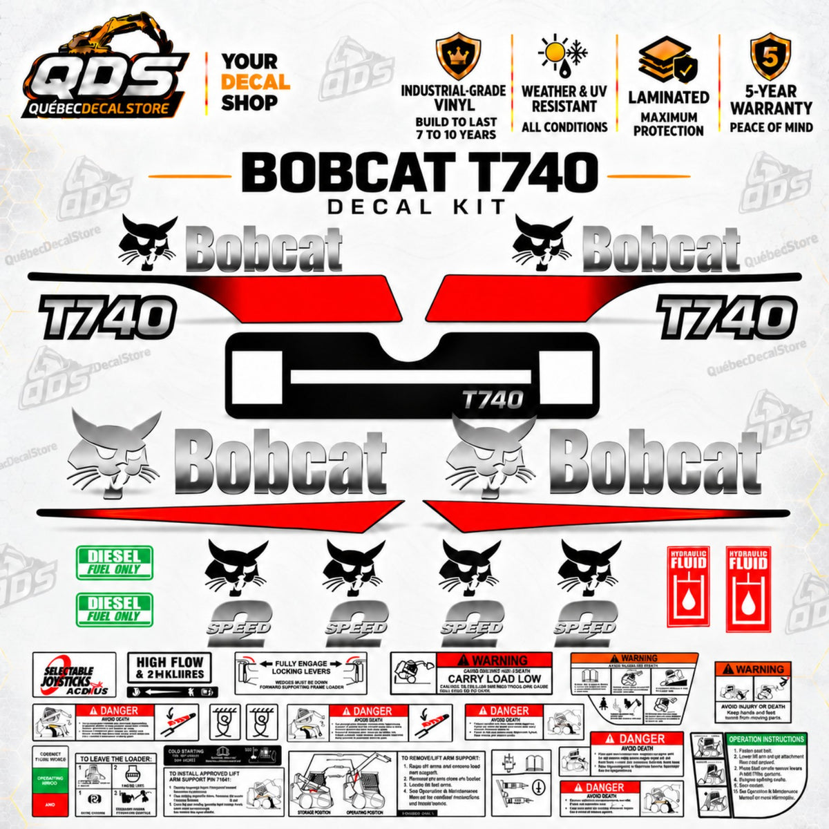 Kit adesivi Bobcat T740 — grafiche effetto argento