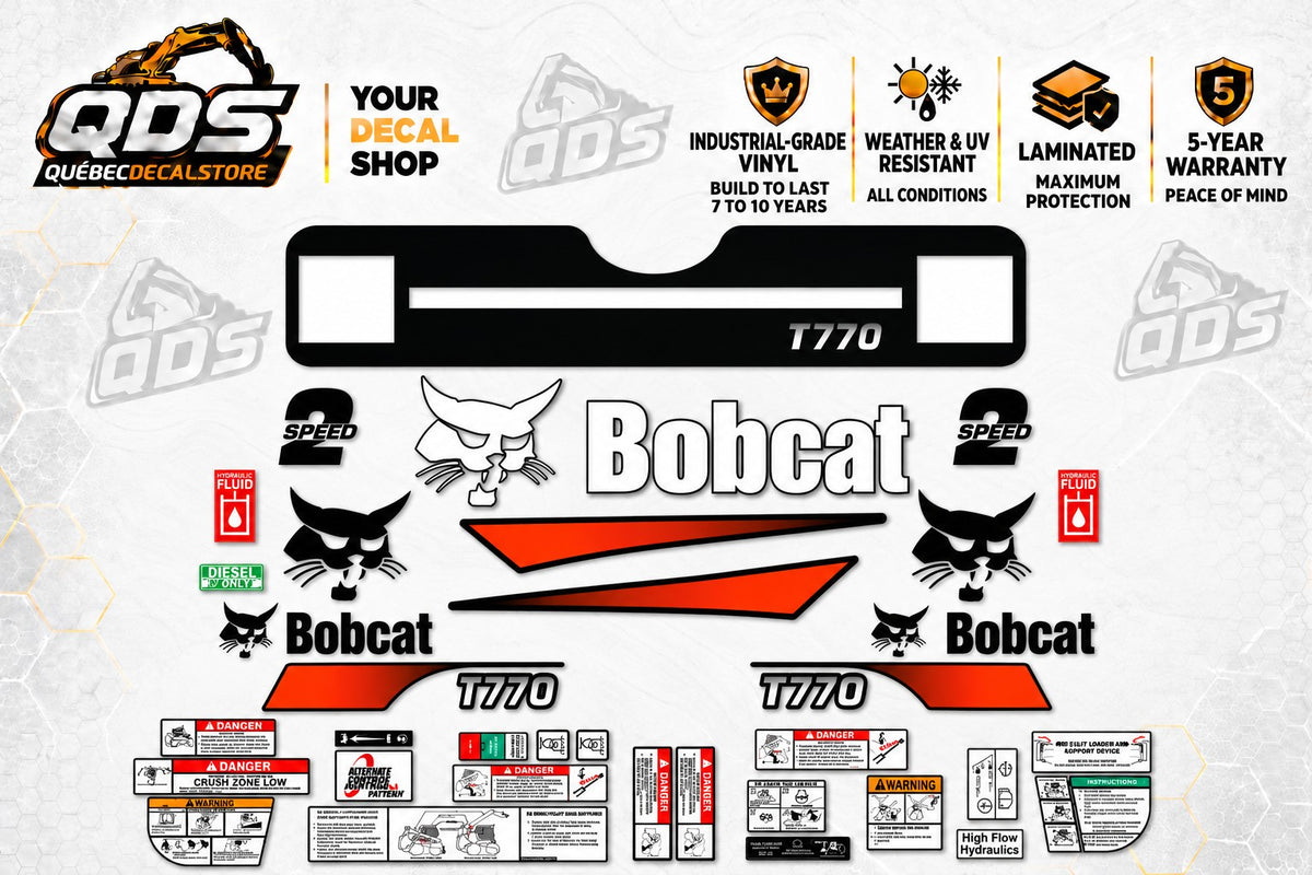 Kit de adesivos Bobcat T770 — gráficos em preto e branco