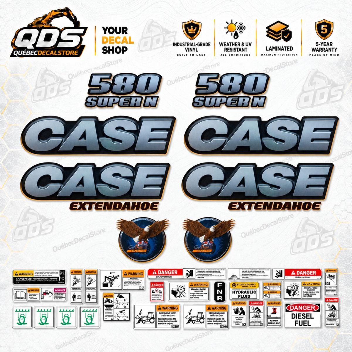 Case 580 Super N Decal Kit – Metallic-Look & Eagle Design