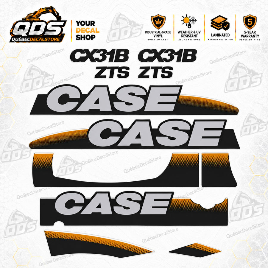 Case CX31B ZTS Mini Excavator Decal Kit – Black & Orange