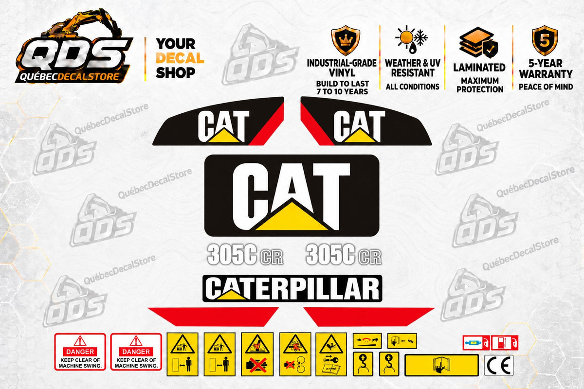 Caterpillar 305C CR Mini Excavator Decal Kit + Safety