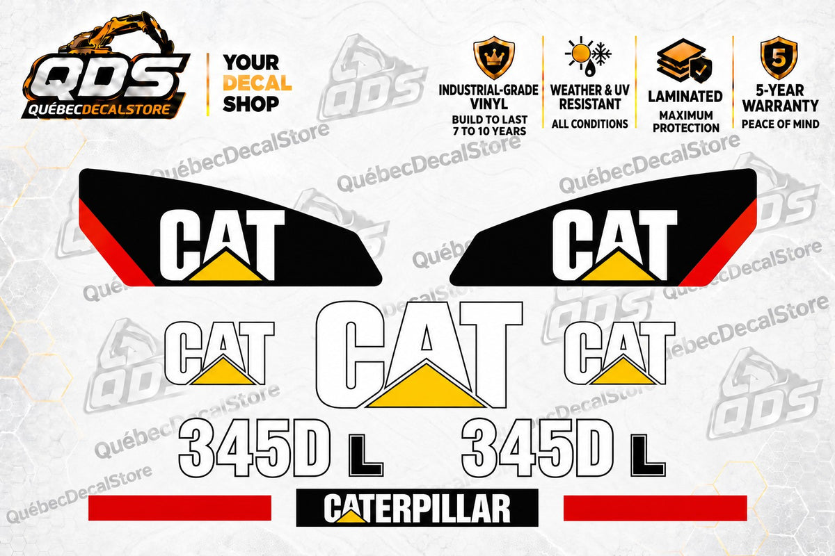 Caterpillar 345D L excavator replacement decal kit, laminated vinyl, QuébecDecalStore