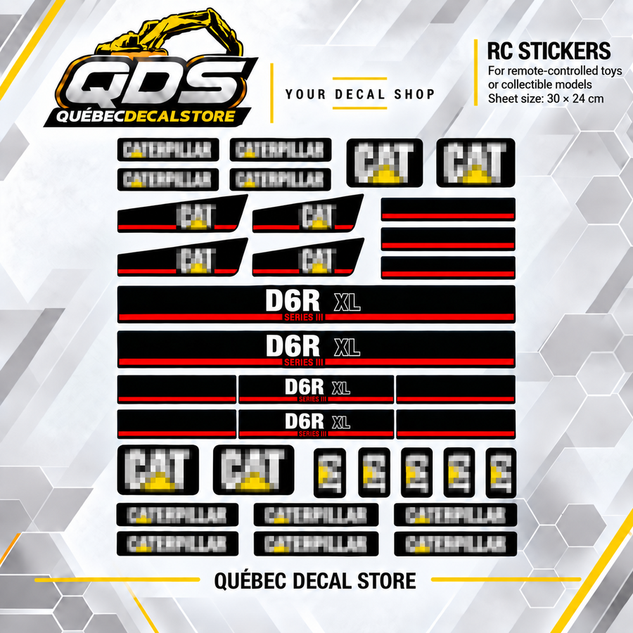 Caterpillar D6R XL Series III RC-Aufkleberbogen – 30 x 24 cm