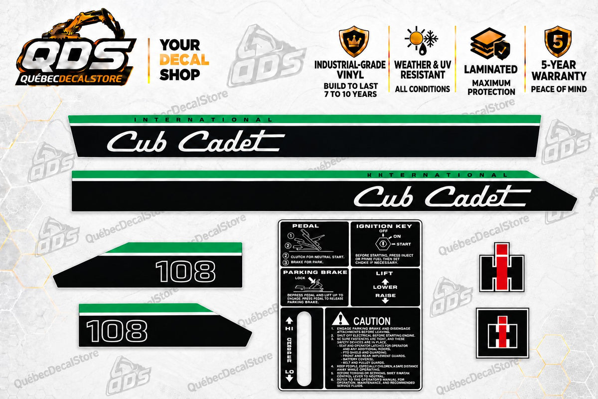 Cub Cadet 108 Garden Tractor Decal Kit – Green Stripes