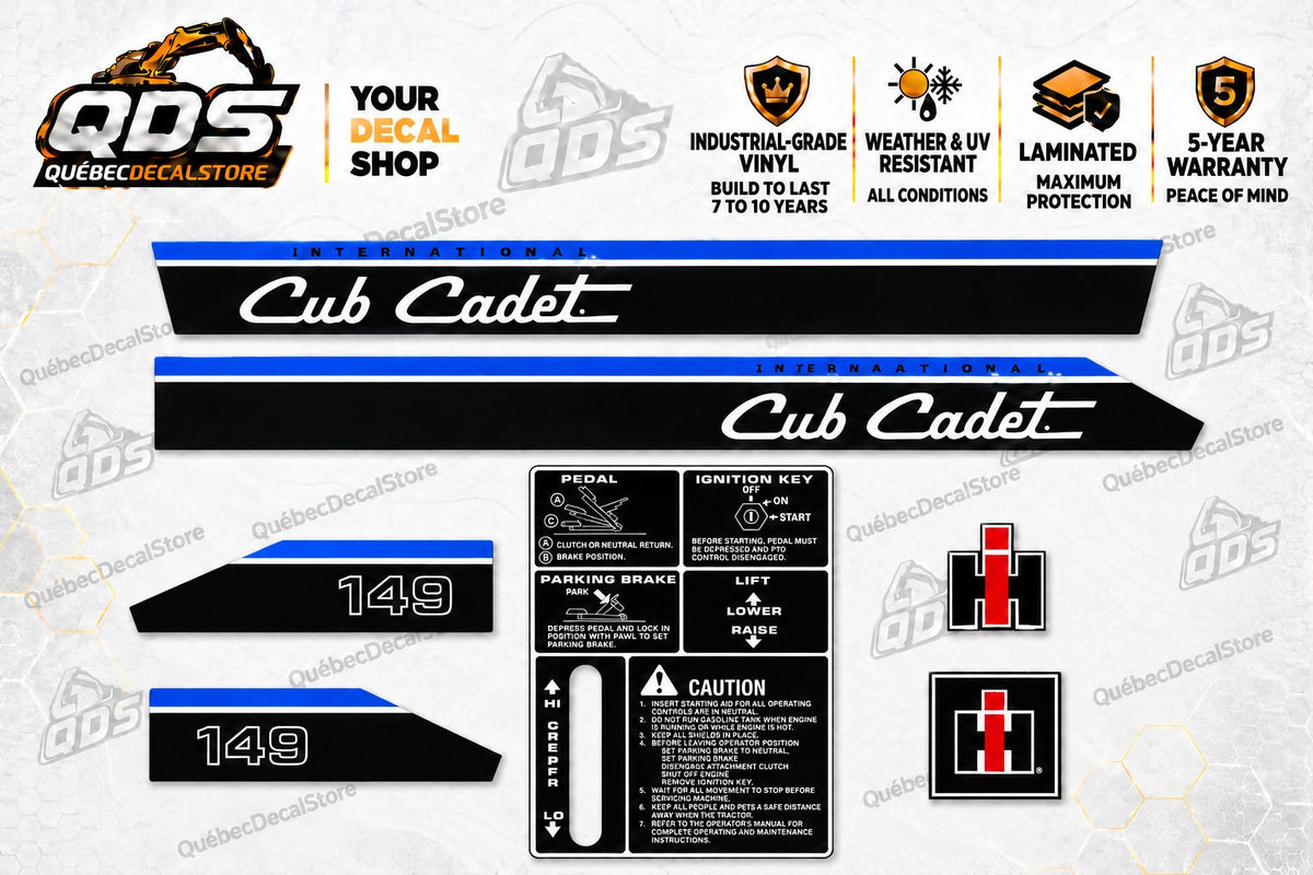 Cub Cadet 149 Garden Tractor Decal Kit – Blue Stripes
