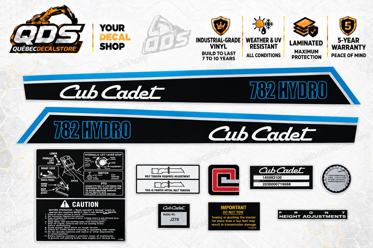 Cub Cadet 782 Hydro Garden Tractor Decal Kit – Blue & Black