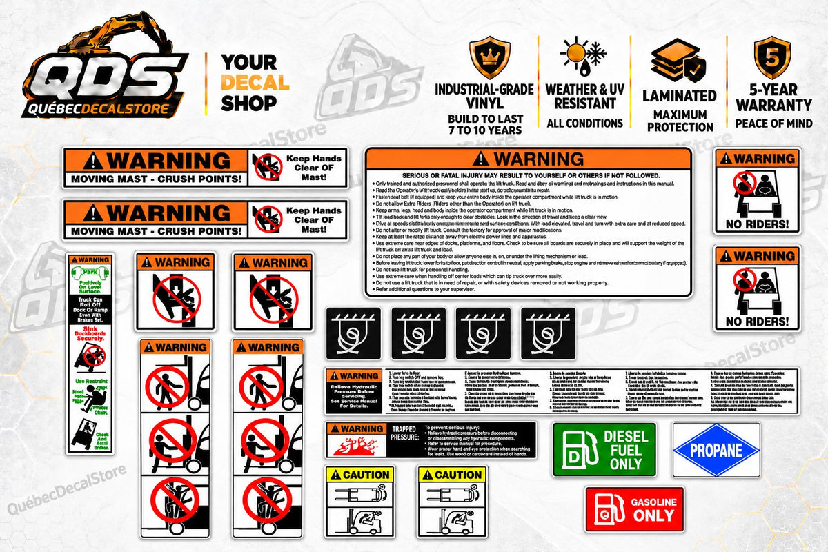Forklift Safety & Warning Decal Kit – Fuel Labels Included