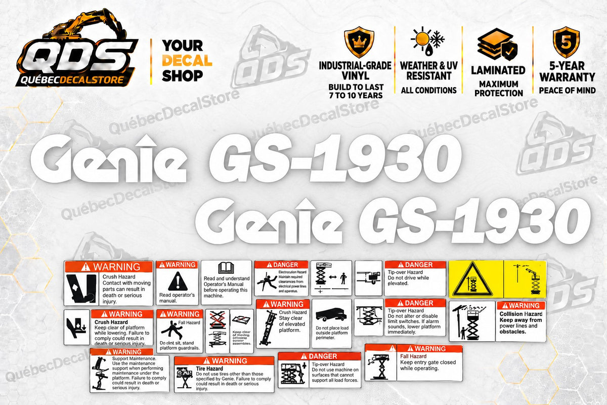 Genie GS-1930 Scissor Lift Decal Kit – White Graphics
