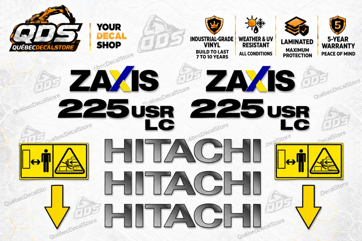 Hitachi ZAXIS 225USRLC Excavator Decal Kit – laminated aftermarket replacement decals by QuébecDecalStore