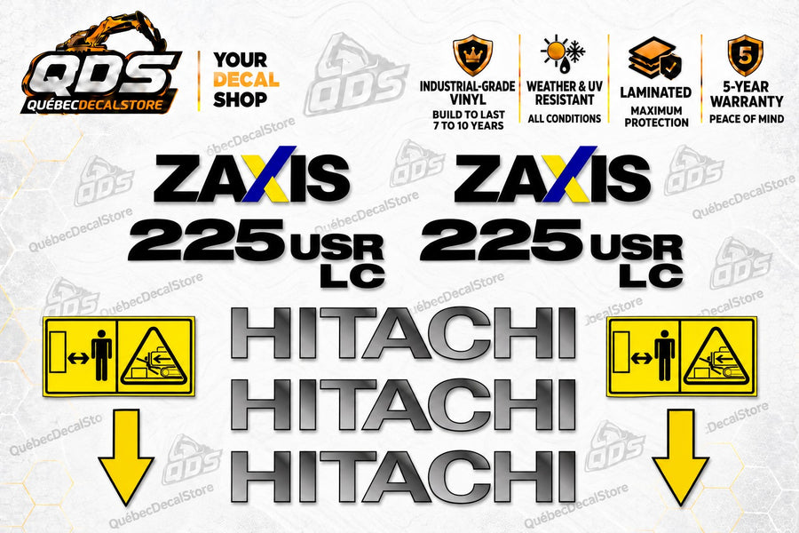 Hitachi ZAXIS 225USRLC Excavator Decal Kit – laminated aftermarket replacement decals by QuébecDecalStore