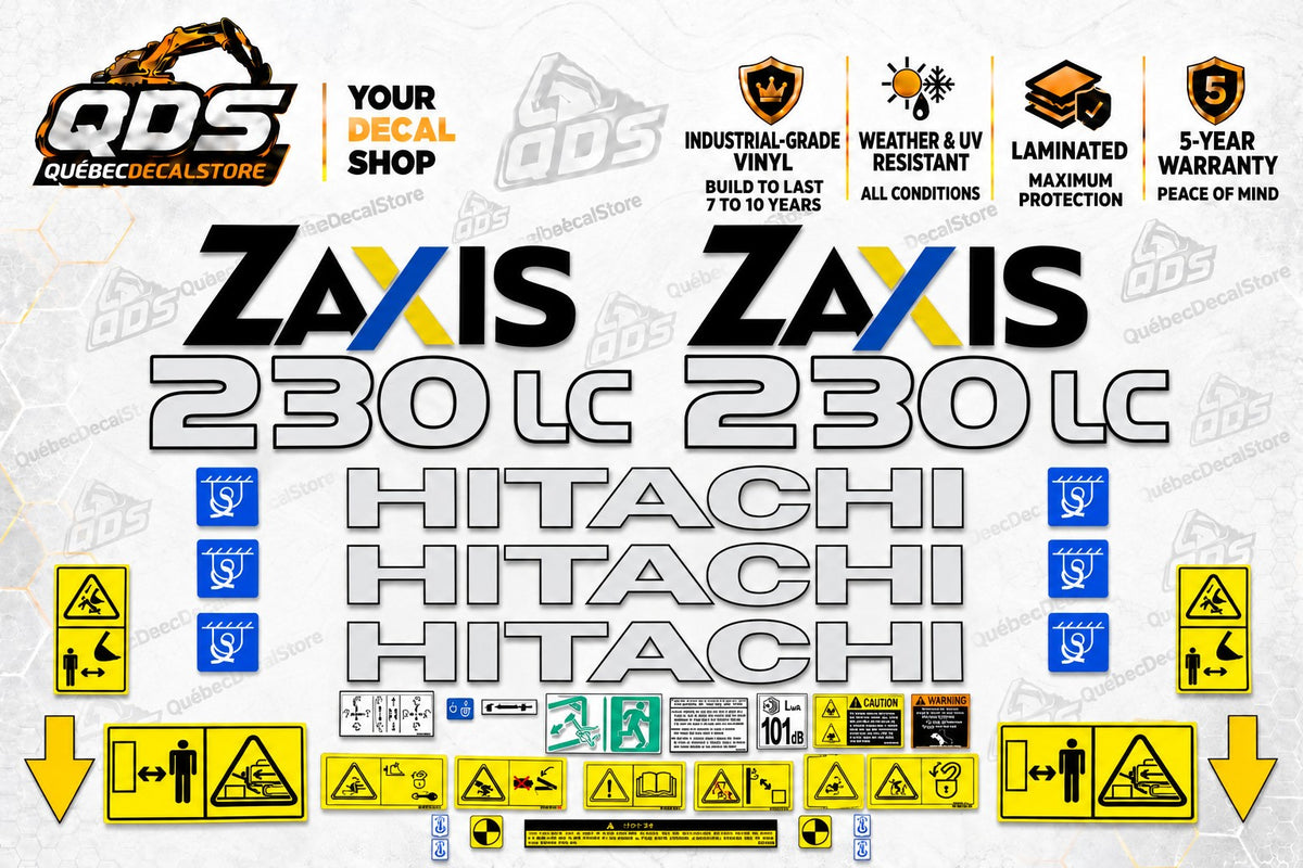 Hitachi ZAXIS 230LC Excavator Decal Kit with Safety Labels