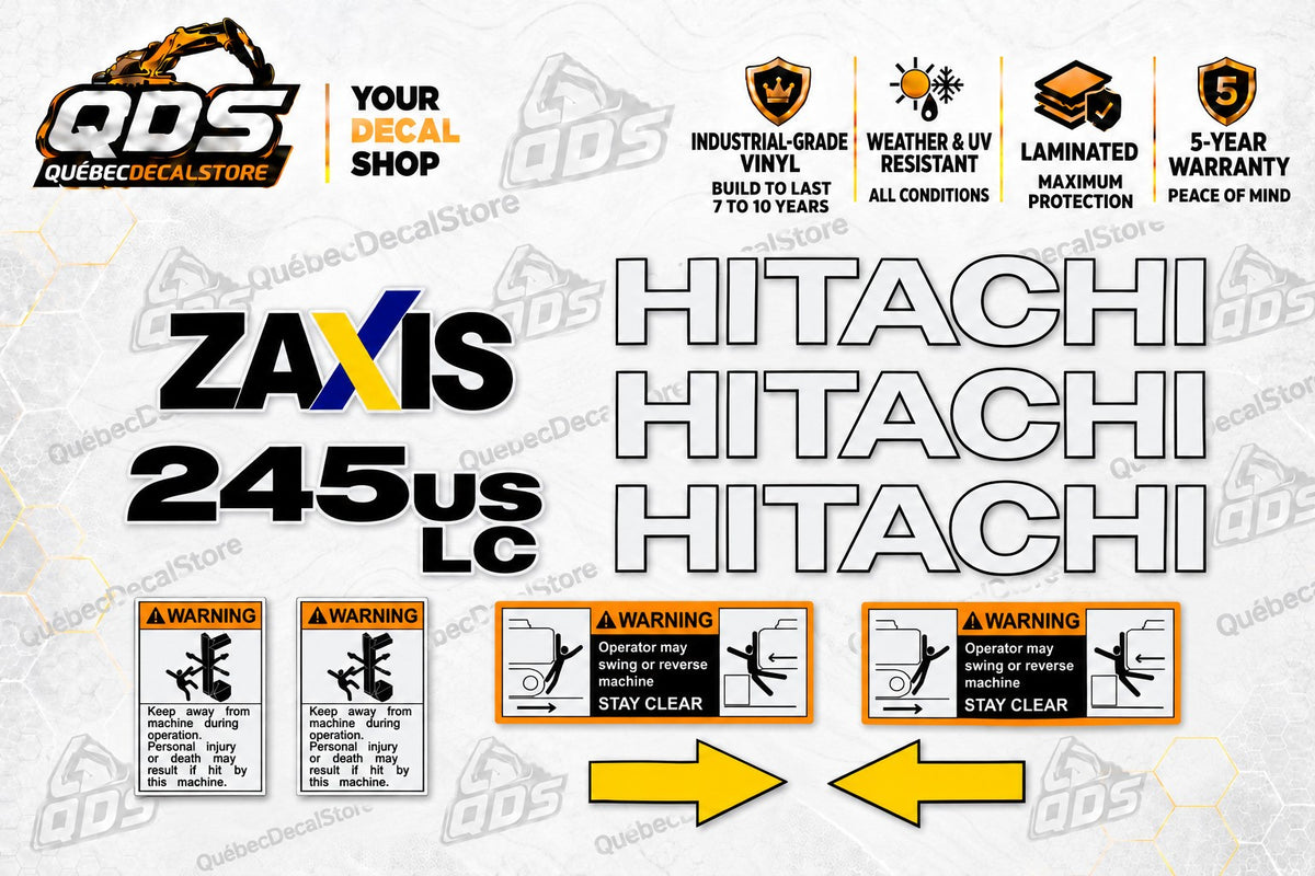 Kit de décalques Hitachi ZAXIS 245USLC – Marquage du modèle noir