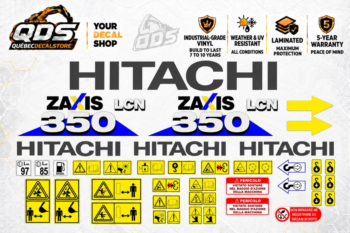 Hitachi ZAXIS 350LCN Excavator Decal Kit with Safety Labels