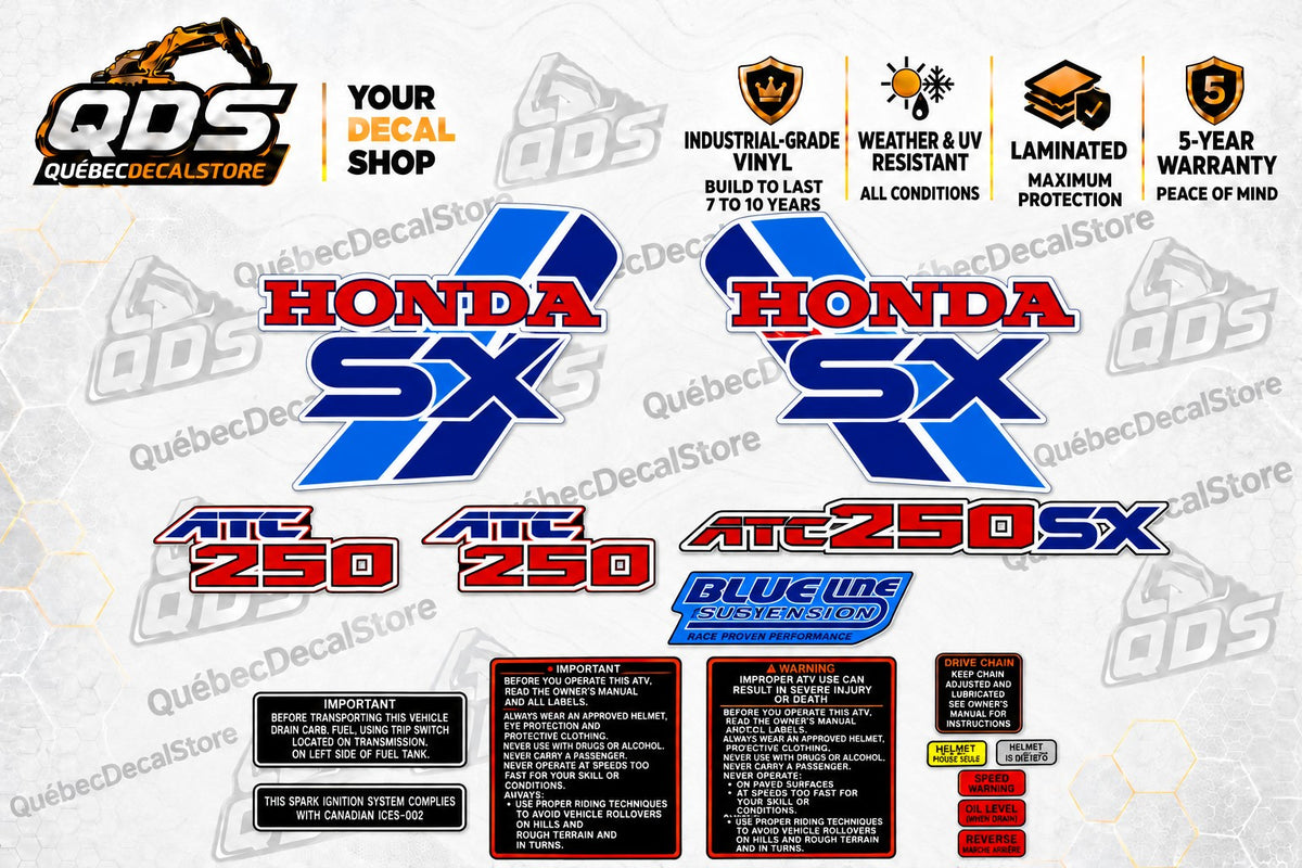 Honda ATC250SX 1986 Style Decal Kit – Red & Blue SX