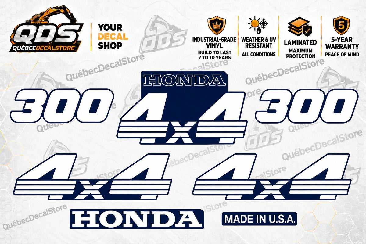 Honda TRX300 4x4 Decal Kit – Blue & White, 7 Pieces