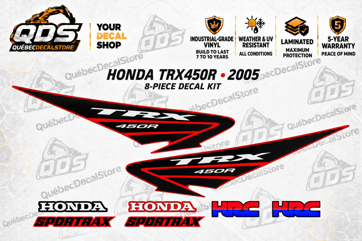 Honda TRX450R 2005 Decal Kit – Red & Black, 8 Pieces