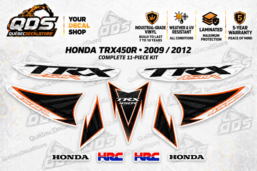 Honda TRX450R 2009 / 2012 Complete Decal Kit – Orange, 11 Pieces