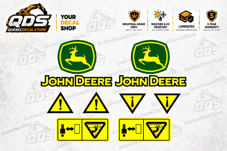 QuébecDecalStore John Deere 4000 to 8000 safety and danger decal kit, 10 logos and warning decals, 5-year warranty