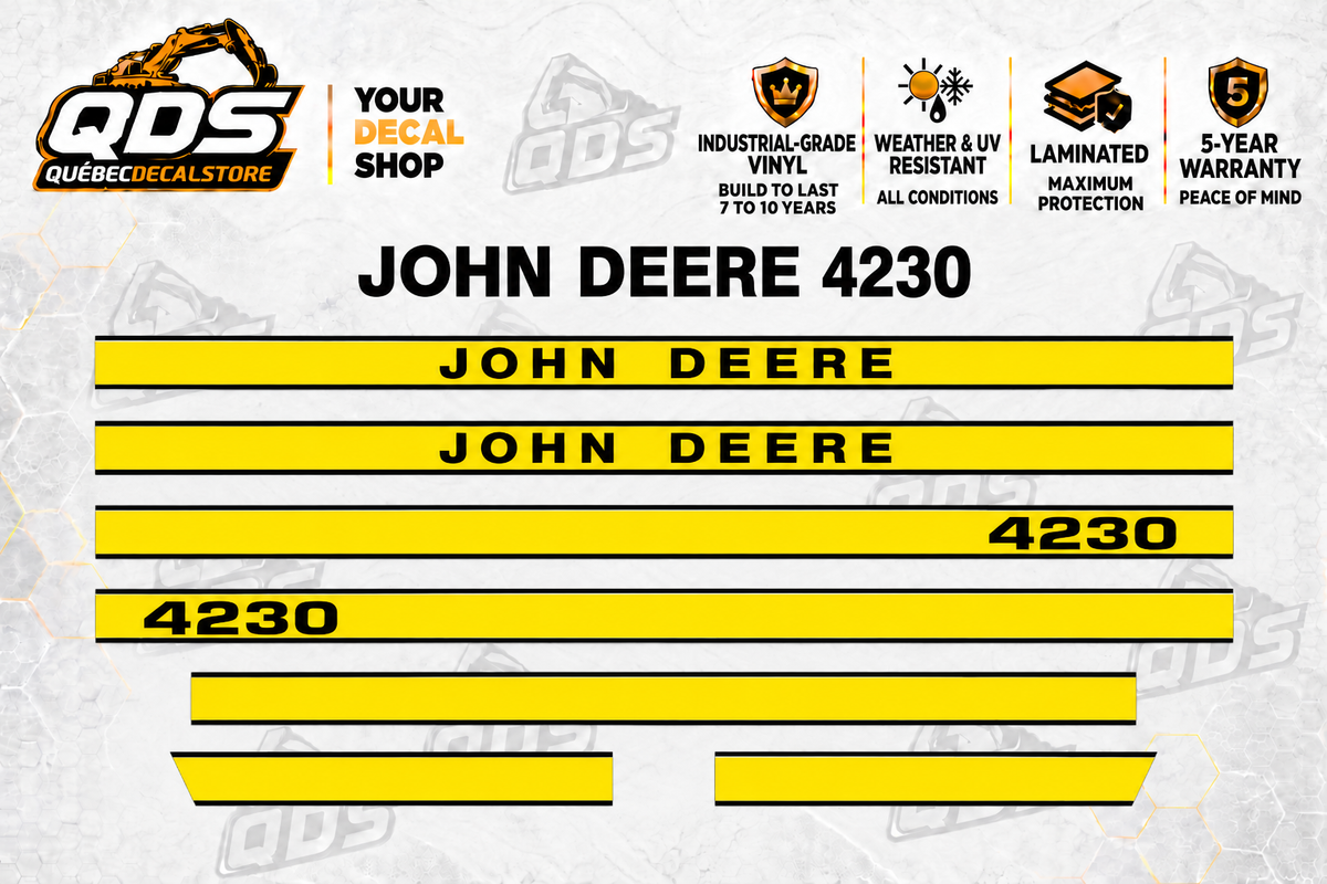 John Deere 4230 aftermarket decal kit concept preview; fitment and dimensions require confirmation before production