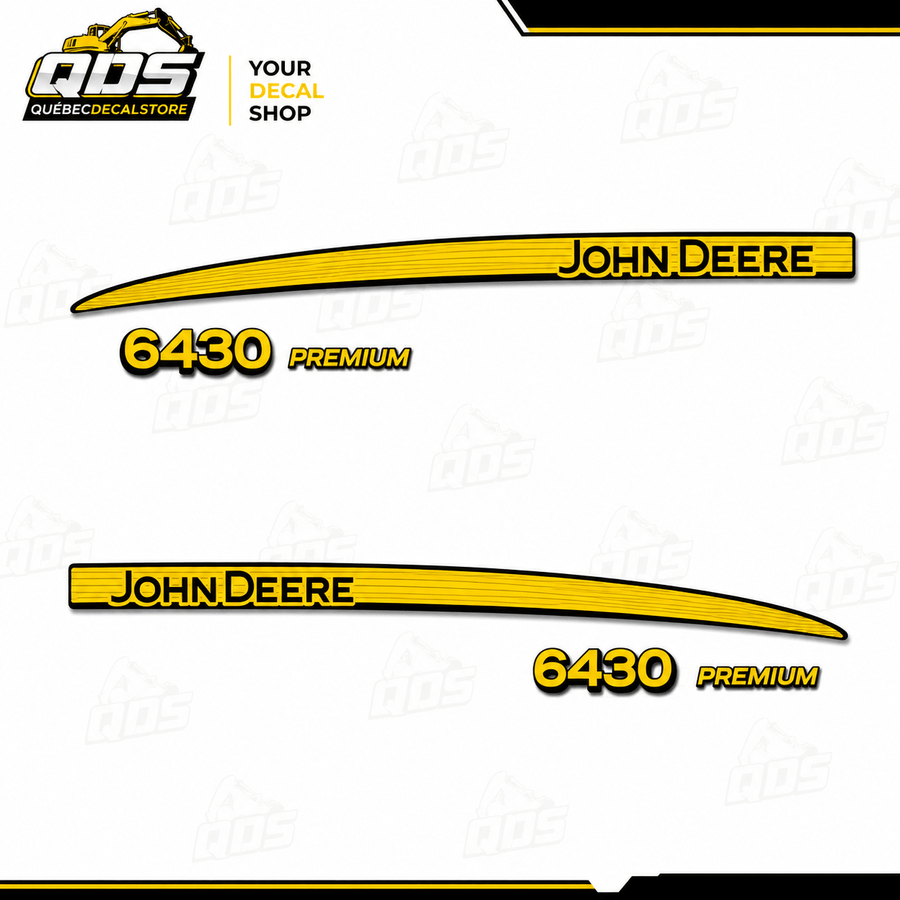 John Deere 6430 Premium – aftermarket replacement decals shown in the kit