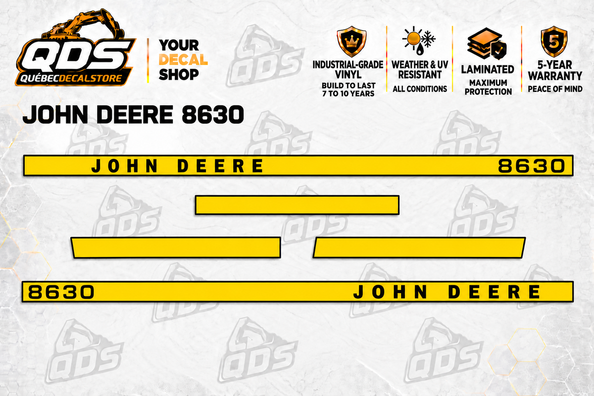 John Deere 8630 aftermarket decal kit concept preview; fitment and dimensions require confirmation before production
