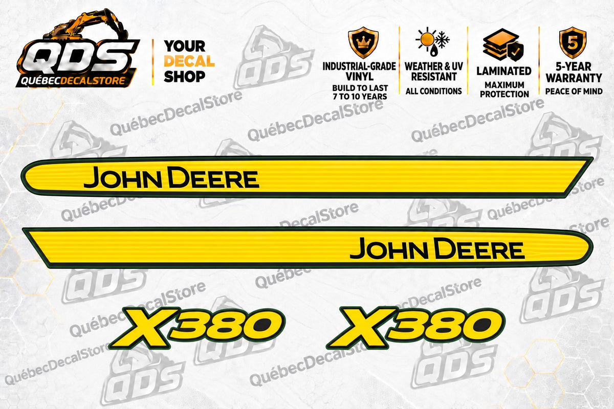 John Deere X380 Lawn Tractor Decal Kit – Hood Stripes & Badges